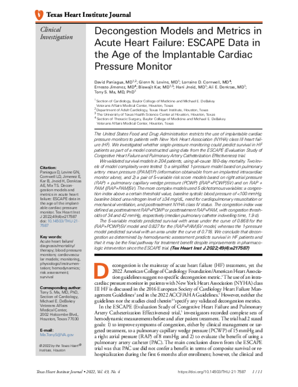 (PDF) Decongestion Models and Metrics in Acute Heart Failure: ESCAPE ...