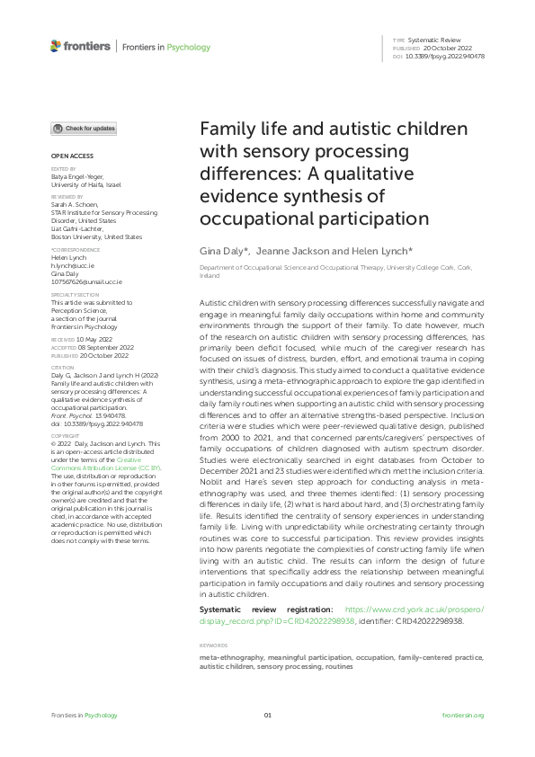(PDF) Family life and autistic children with sensory processing ...