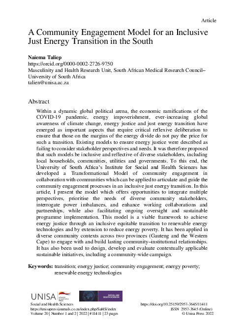 (PDF) A Community Engagement Model for an Inclusive Just Energy ...