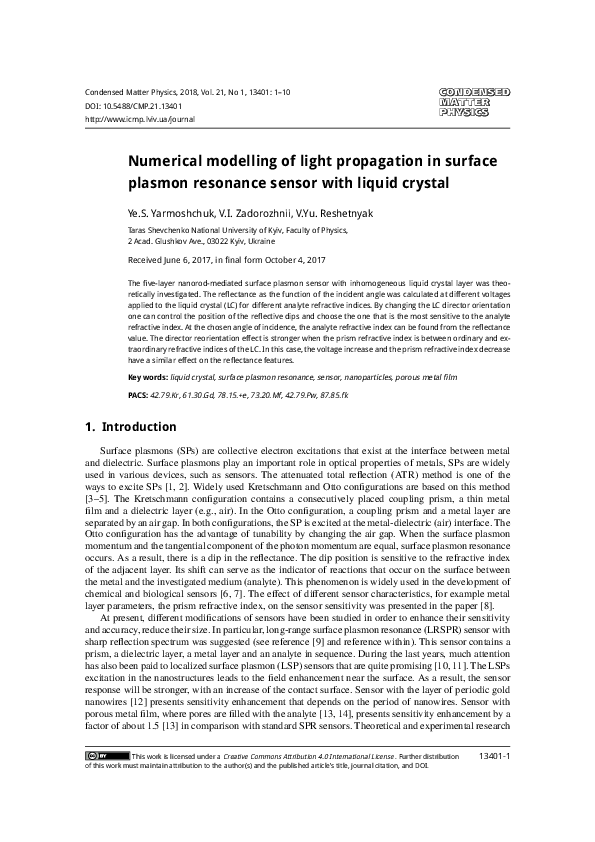 (PDF) Numerical modelling of light propagation in surface plasmon ...