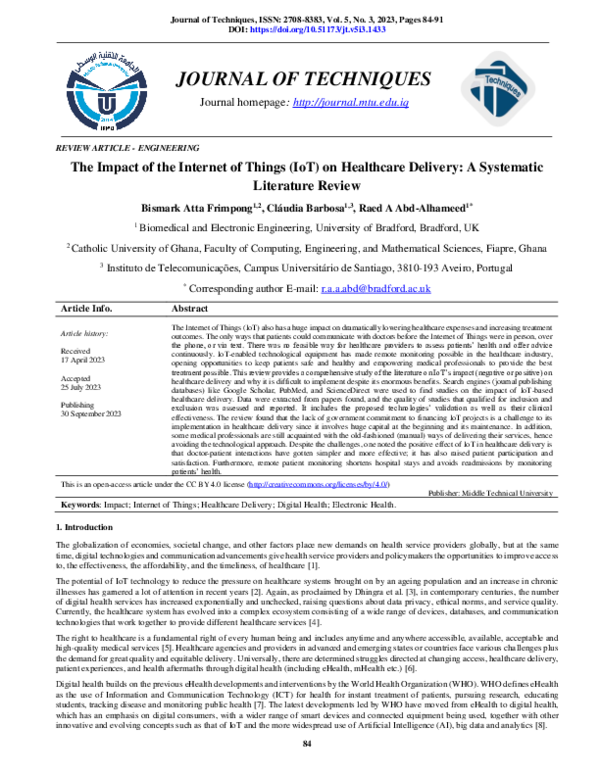 (PDF) The Impact of the Internet of Things (IoT) on Healthcare Delivery ...