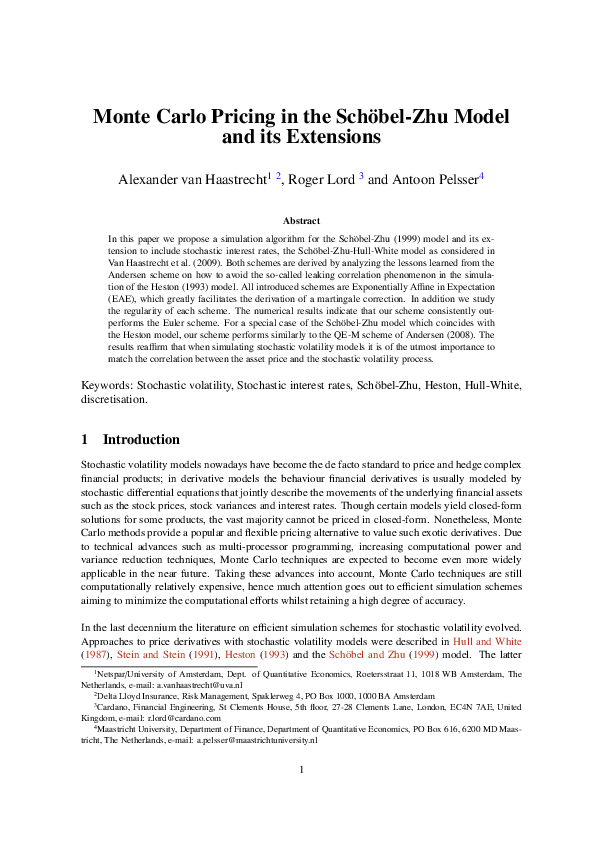 (PDF) Monte Carlo Pricing in the Schöbel-Zhu Model and its Extensions