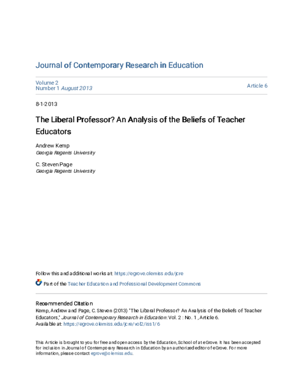 (PDF) The Liberal Professor? An Analysis of the Beliefs of Teacher ...