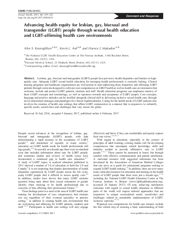 (PDF) Advancing health equity for lesbian, gay, bisexual and ...