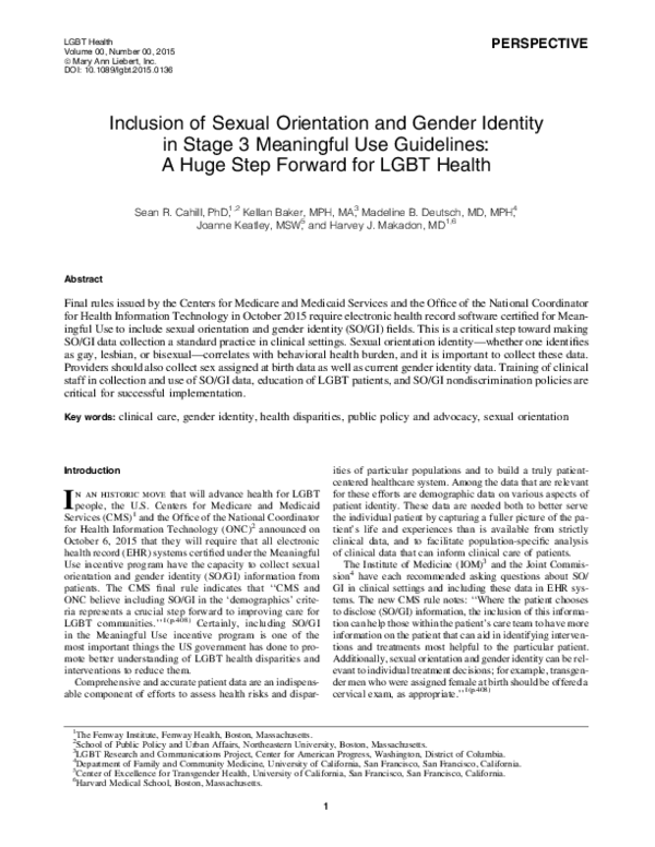 (PDF) Inclusion of Sexual Orientation and Gender Identity in Stage 3 ...