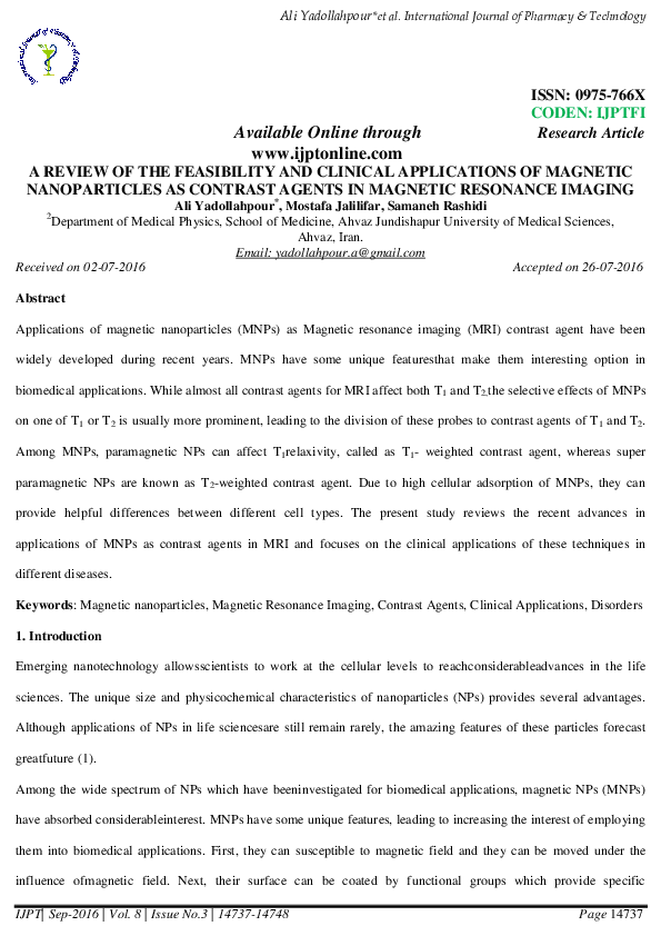 (PDF) A Review of the Feasibility and Clinical Applications of Magnetic ...