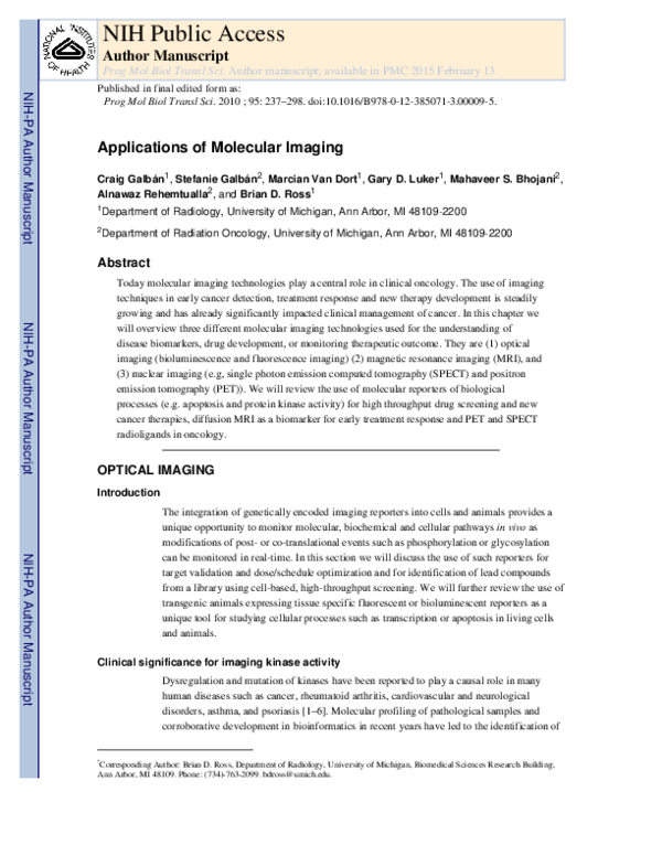 (PDF) Applications of Molecular Imaging