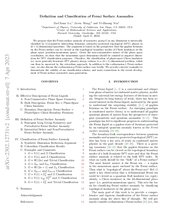 (PDF) Definition and Classification of Fermi Surface Anomalies