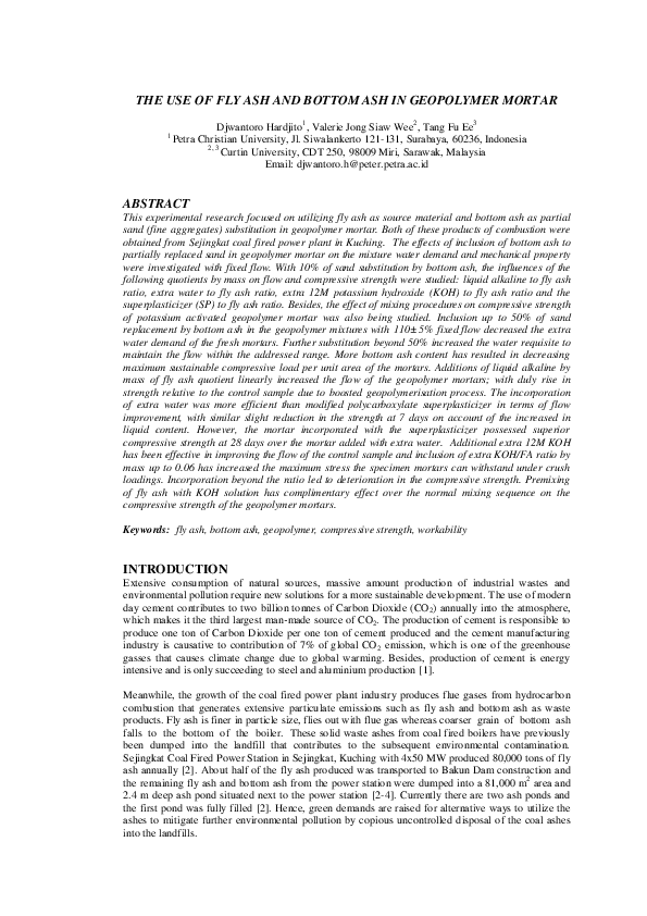(PDF) The Use of Fly Ash and Bottom Ash in Geopolymer Mortar