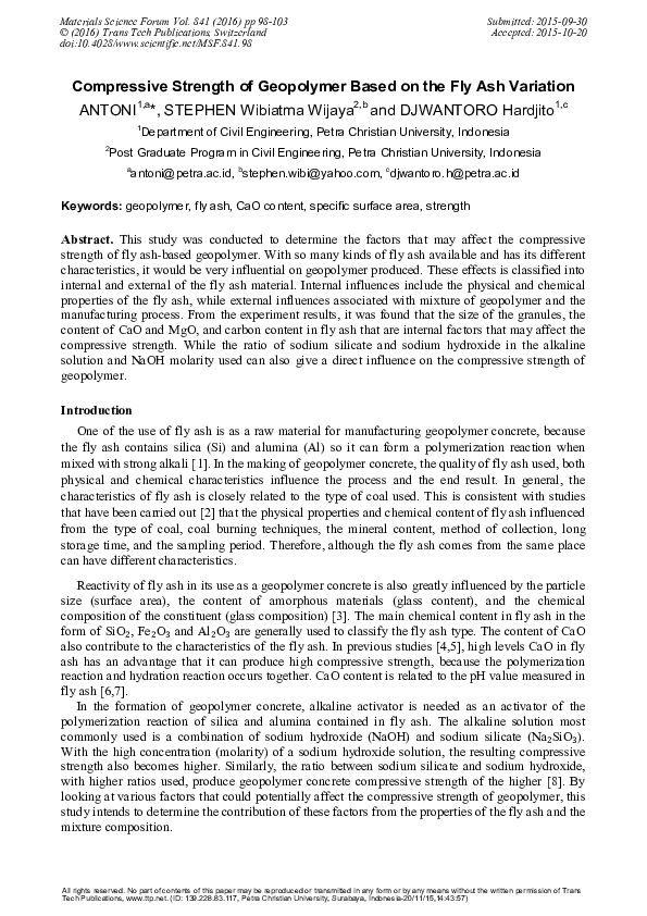 (PDF) Compressive Strength of Geopolymer Based on the Fly Ash Variation