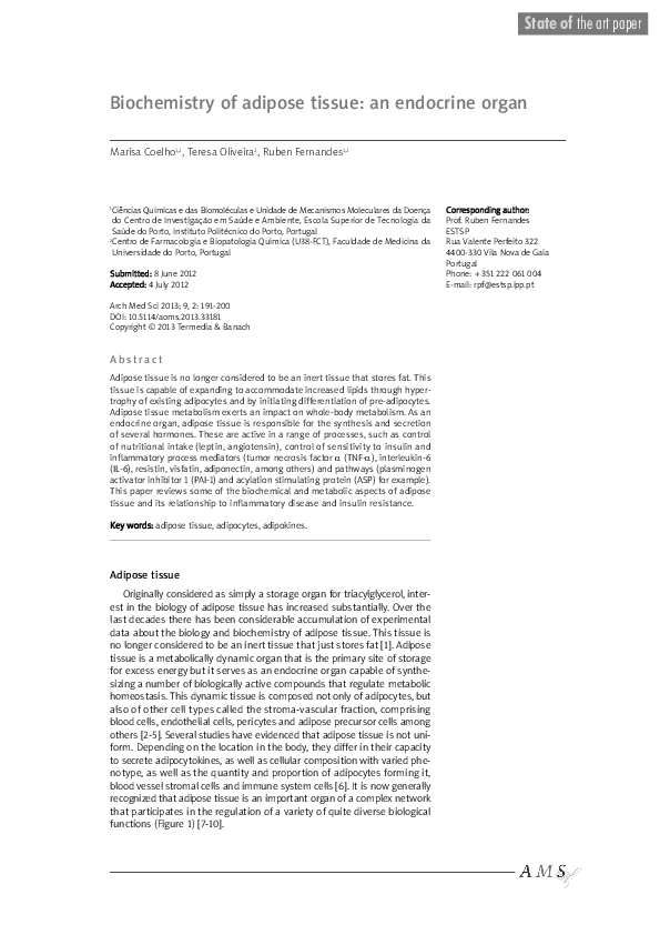 (PDF) State of the art paper Biochemistry of adipose tissue: an ...