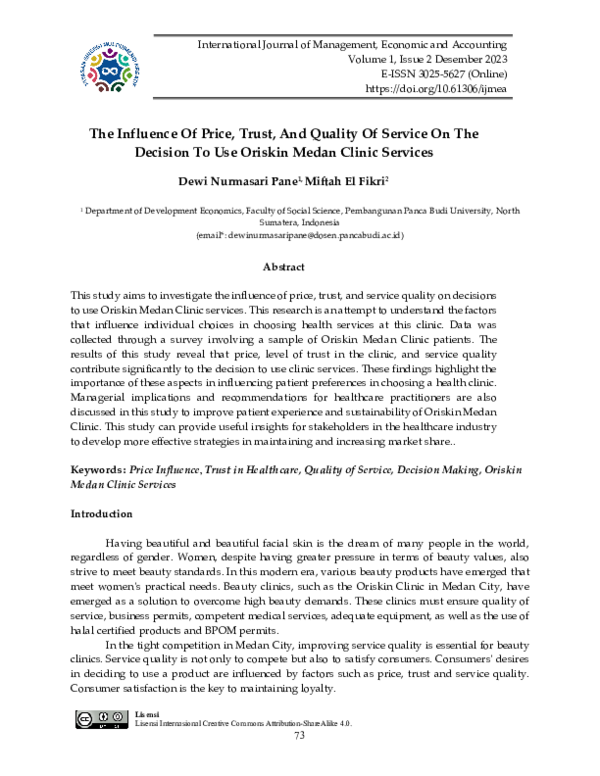 (PDF) The Influence Of Price, Trust, And Quality Of Service On The ...