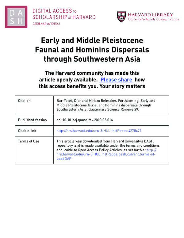 (PDF) Early and Middle Pleistocene Faunal and hominins dispersals ...
