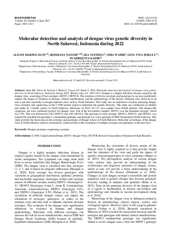 (PDF) Molecular detection and analysis of dengue virus genetic ...