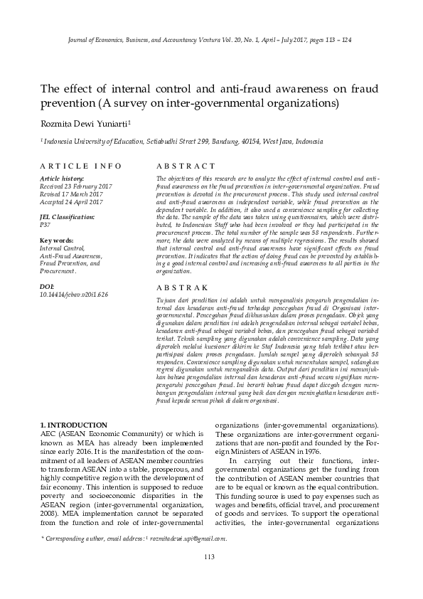 (PDF) The effect of internal control and anti-fraud awareness on fraud ...
