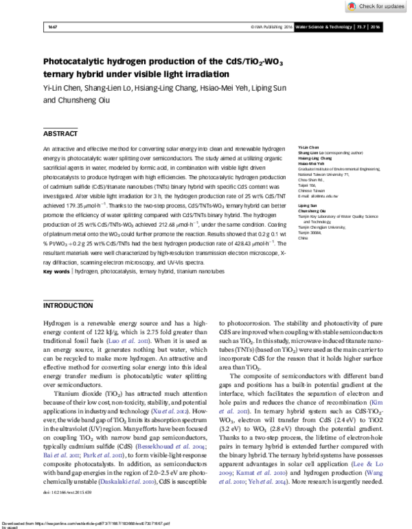 (PDF) Photocatalytic hydrogen production of the CdS/TiO2-WO3 ternary ...
