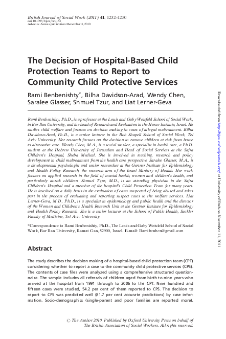 The Decision of Hospital-Based Child Protection Teams to Report to Community Child Protective Services