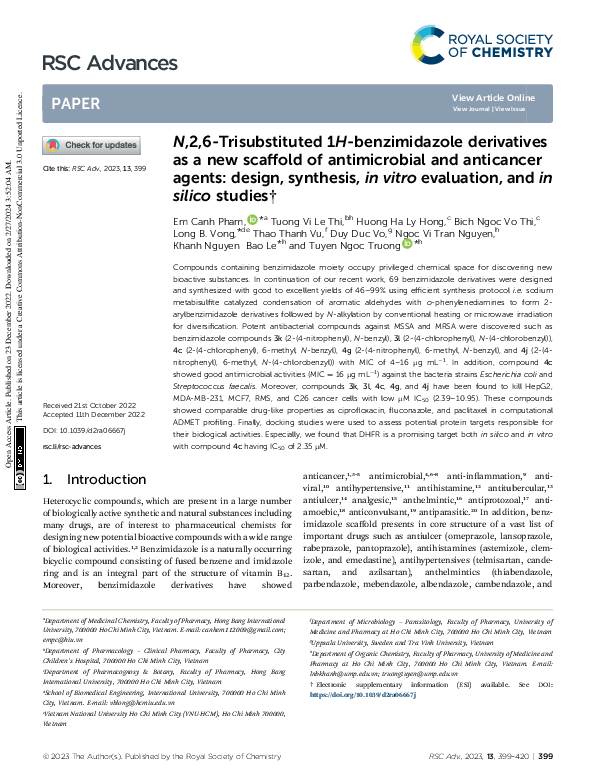 (PDF) N ,2,6-Trisubstituted 1 H -benzimidazole derivatives as a new ...