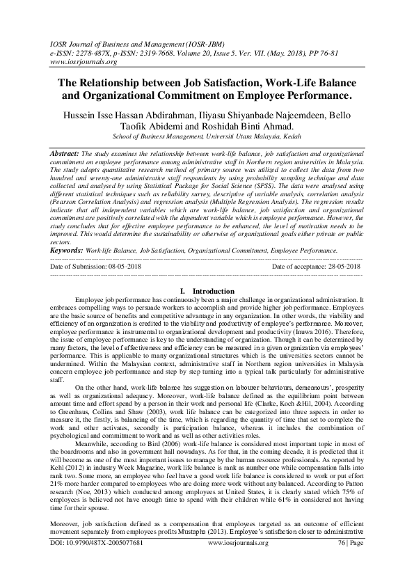 (PDF) The relationship between job satisfaction, work-life balance and ...