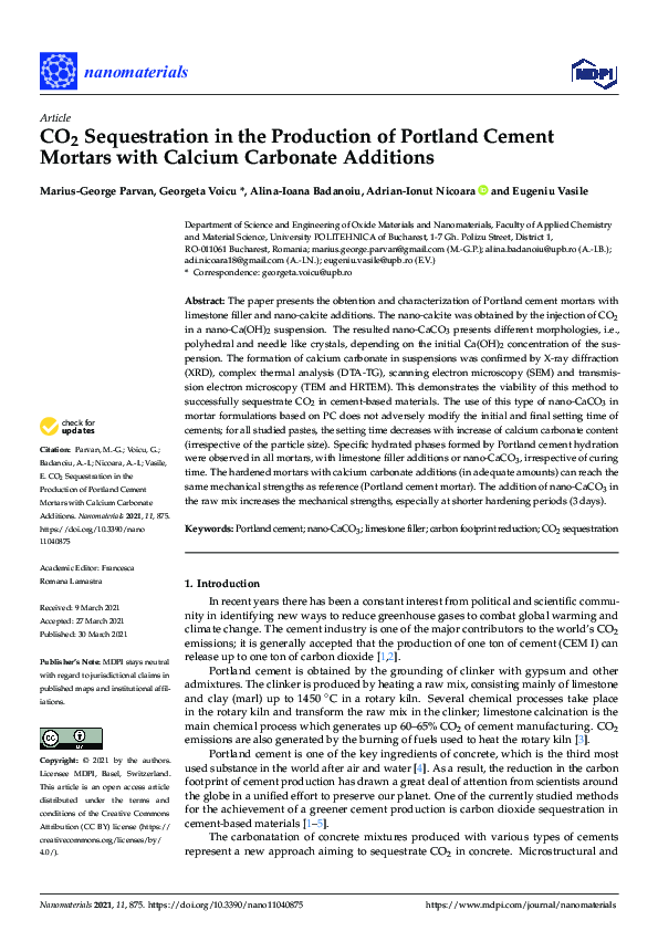 (PDF) CO2 Sequestration in the Production of Portland Cement Mortars ...