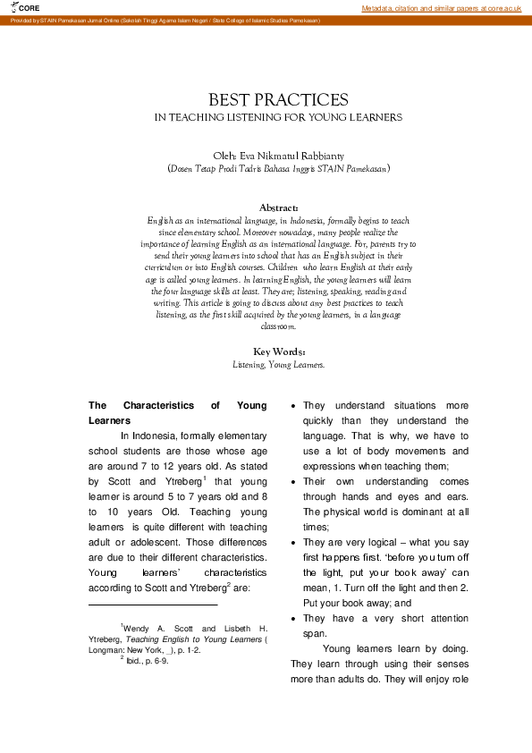(PDF) Best Practices in Teaching Listening for Young Learners