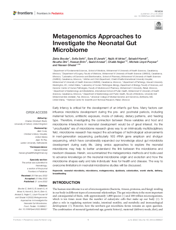 (PDF) Metagenomics Approaches to Investigate the Neonatal Gut Microbiome
