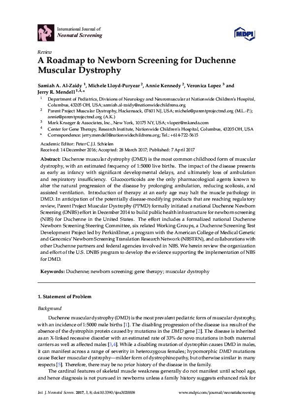 (PDF) A Roadmap to Newborn Screening for Duchenne Muscular Dystrophy