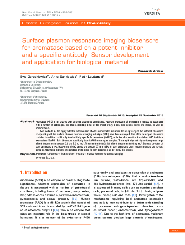 (PDF) Surface plasmon resonance imaging biosensors for aromatase based ...