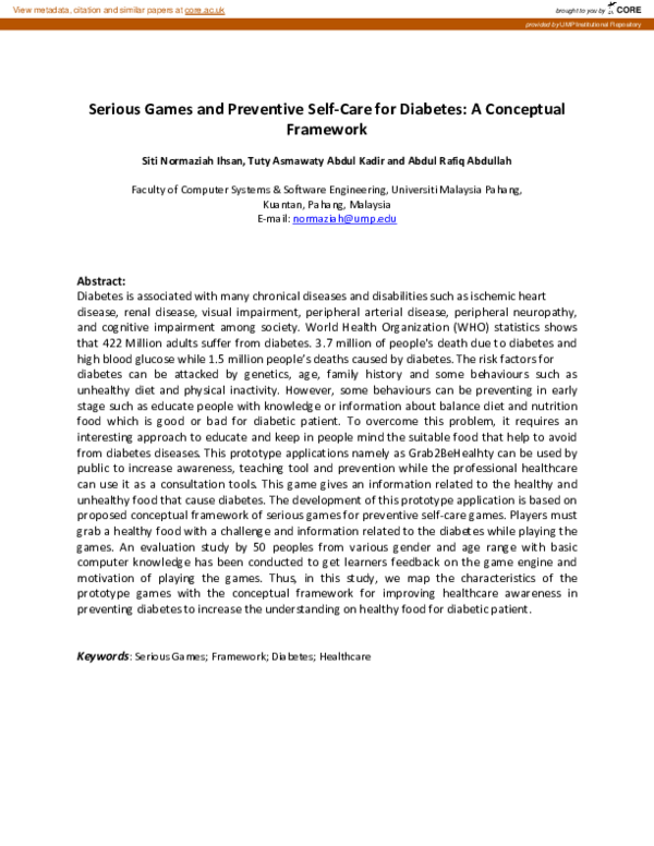 (PDF) Serious Games and Preventive Self-Care for Diabetes: A Conceptual ...