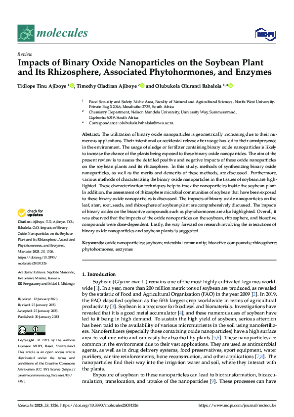 (PDF) Impacts of Binary Oxide Nanoparticles on the Soybean Plant and ...