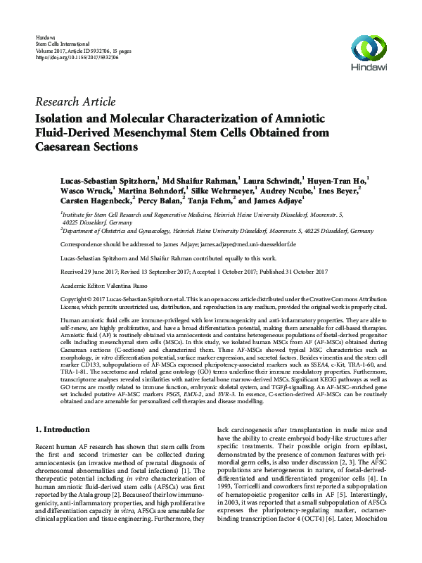 (PDF) Isolation and Molecular Characterization of Amniotic Fluid ...