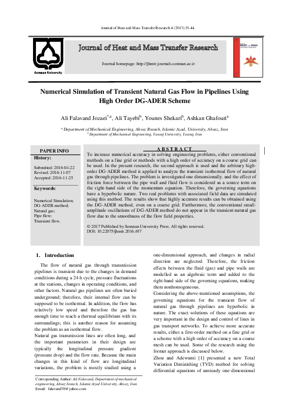 (PDF) Numerical simulation of transient natural gas flow in pipelines ...