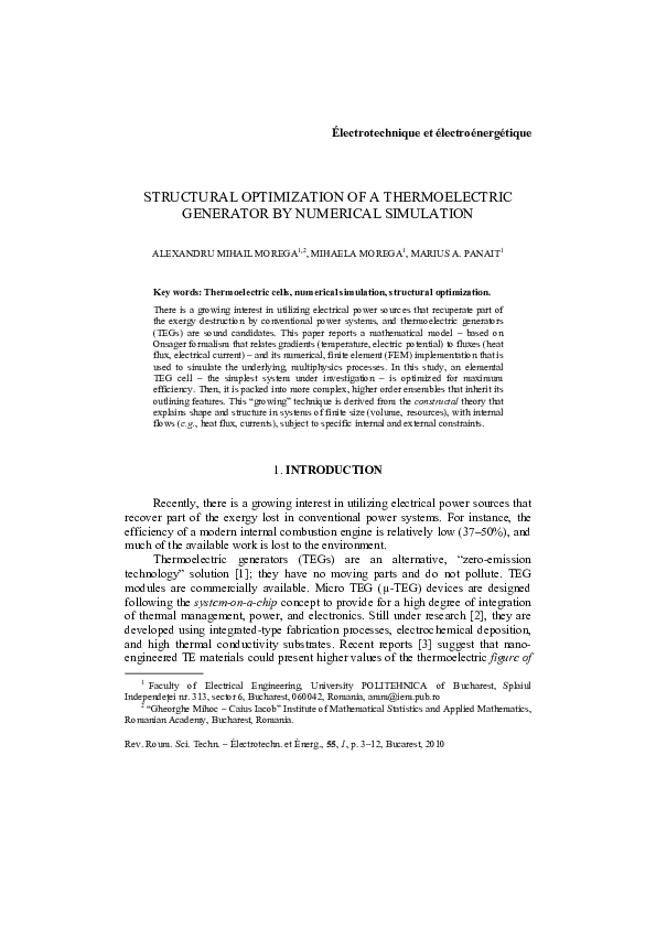 (PDF) Structural Optimization of a Thermoelectric Generator by ...