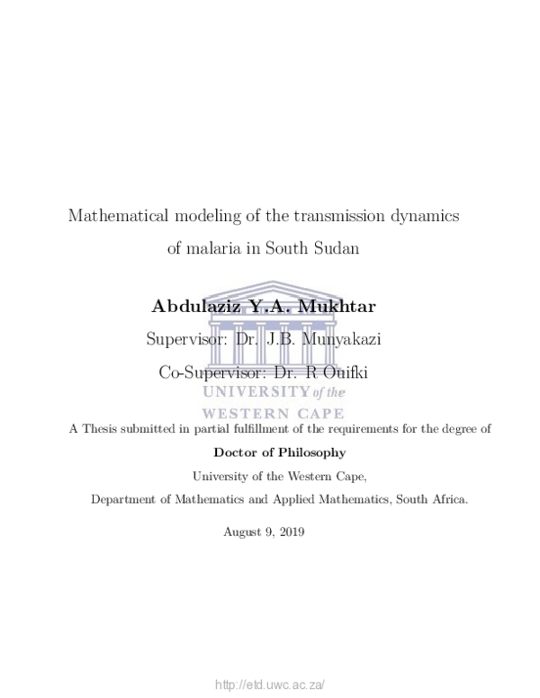 (PDF) Mathematical modeling of the transmission dynamics of malaria in ...