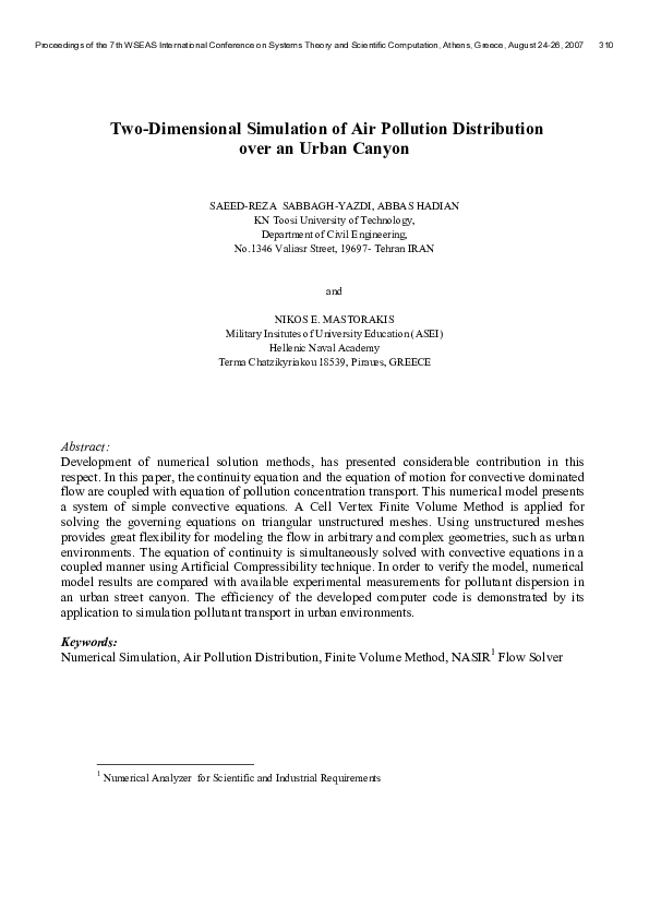 (PDF) Two-dimensional simulation of air pollution distribution over an ...