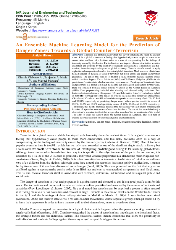 (PDF) An ensemble machine learning model for the prediction of danger ...