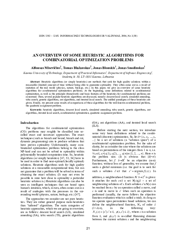 (PDF) An Overview of Some Heuristic Algorithms for Combinatorial ...