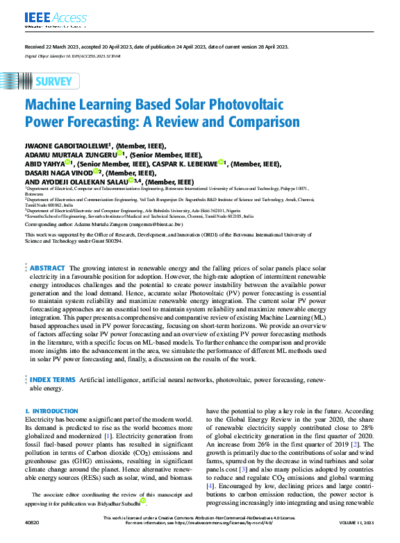 (PDF) Machine Learning Based Solar Photovoltaic Power Forecasting: A ...