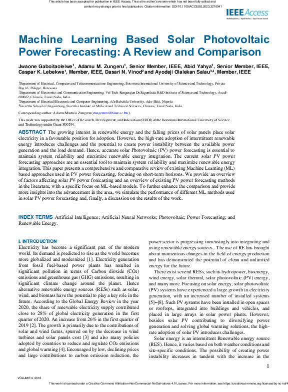 (PDF) Machine Learning Based Solar Photovoltaic Power Forecasting: A ...