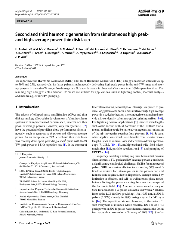 (PDF) Second and third harmonic generation from simultaneous high peak ...