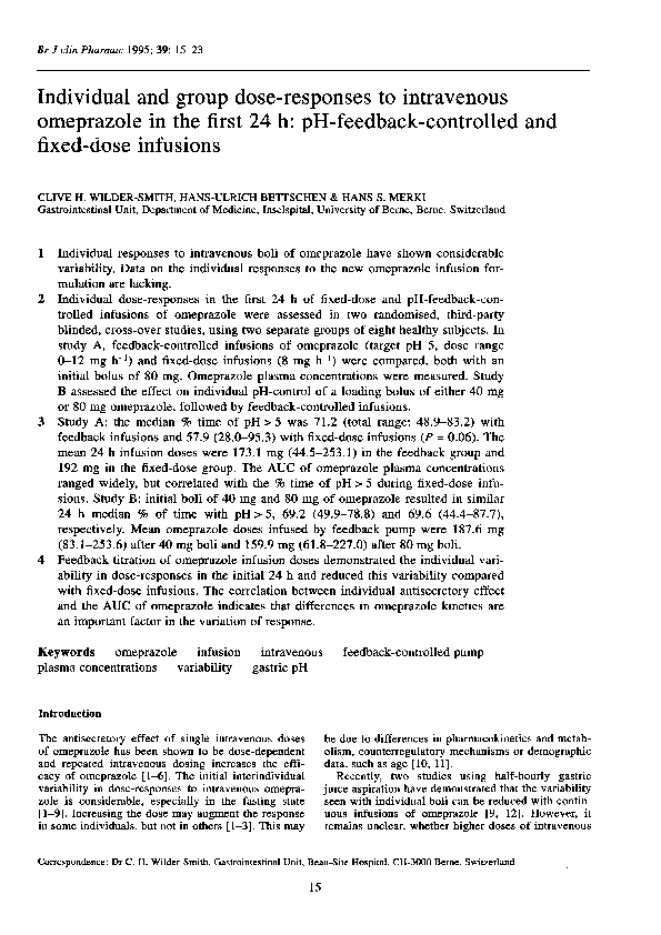 (PDF) Individual and group dose-responses to intravenous omeprazole in ...