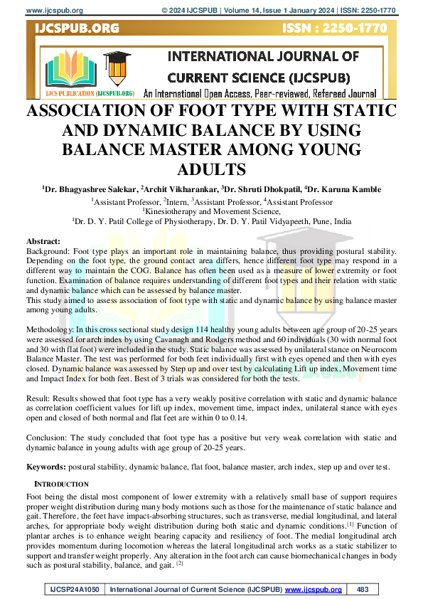 (PDF) ASSOCIATION OF FOOT TYPE WITH STATIC AND DYNAMIC BALANCE BY USING ...
