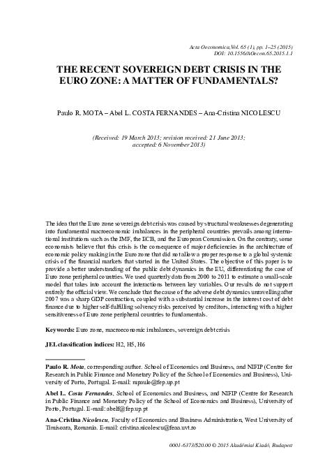 (PDF) The recent sovereign debt crisis in the Euro zone: A matter of ...