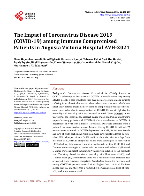 (PDF) The Impact of Coronavirus Disease 2019 (COVID-19) among Immune ...