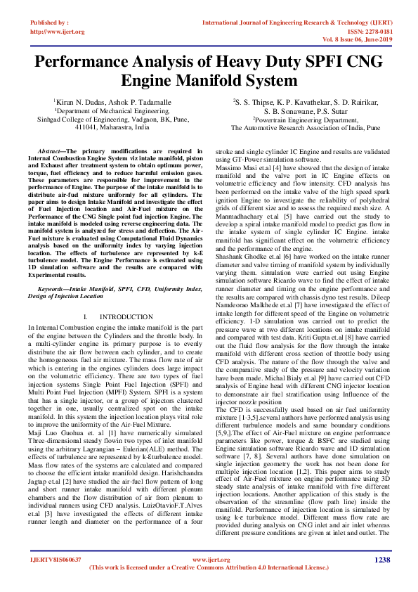 (PDF) Performance Analysis of Heavy Duty SPFI CNG Engine Manifold System