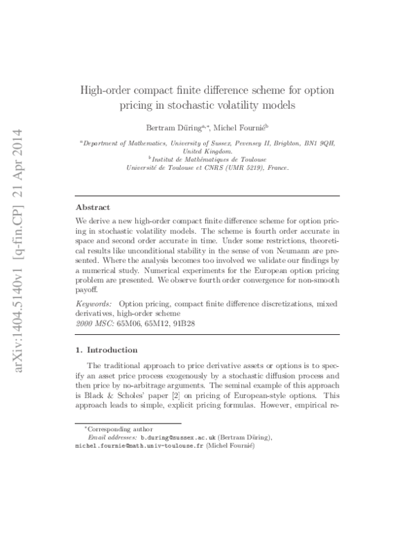 (PDF) High-order compact finite difference scheme for option pricing in ...