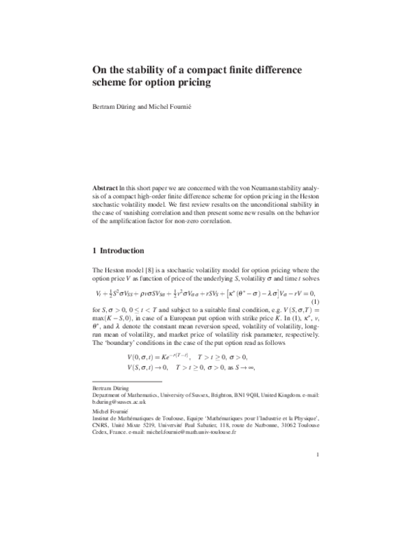 (PDF) On the Stability of a Compact Finite Difference Scheme for Option ...