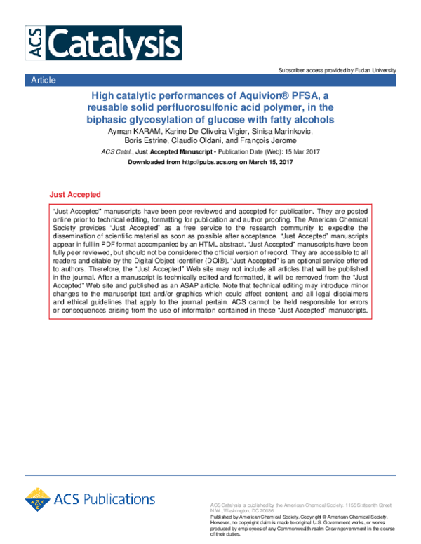 (PDF) High Catalytic Performance of Aquivion PFSA, a Reusable Solid ...