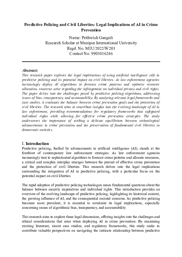 (DOC) Predictive Policing and Civil Liberties: Legal Implications of AI ...