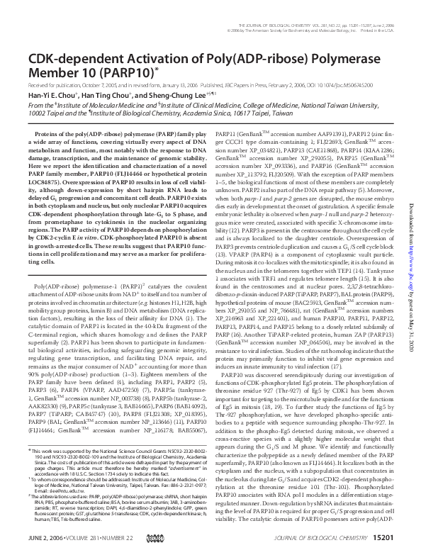 (PDF) CDK-dependent Activation of Poly(ADP-ribose) Polymerase Member 10 ...